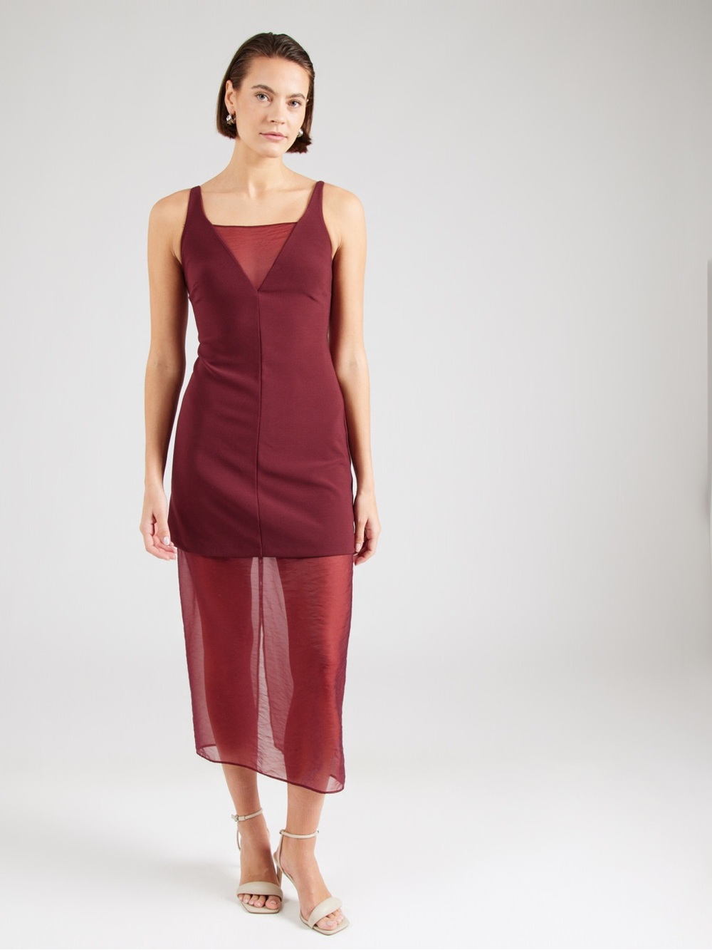 Abercrombie & Fitch Sleeveless Sheer-Hem Midi Dress
